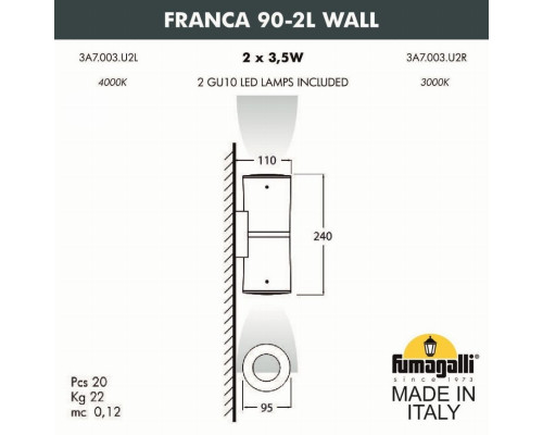 3A7.003.000.WXU2L Уличный настенный светильник Fumagalli Franca 90