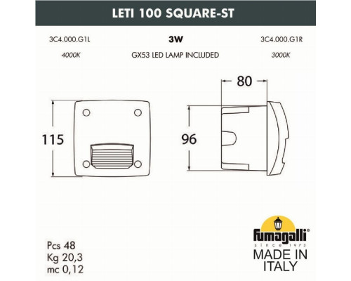 Уличный светодиодный светильник Fumagalli Leti 100 Square-ST 3C4.000.000.AYG1L