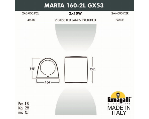 2A6.000.000.WXD2L Уличный настенный светильник Fumagalli Marta