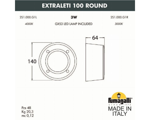 Уличный светодиодный светильник Fumagalli Extraleti 100 Round 2S1.000.000.LYG1L