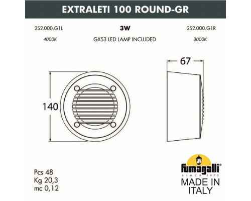 Светильник для подсветки лестниц накладной Fumagalli EXTRALeti 100 Round-GR 2S2.000.000.LYG1L