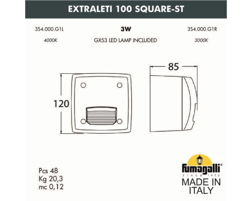 Светильник для подсветки лестниц накладной Fumagalli EXTRALeti 100 Square-ST 3S4.000.000.WYG1L