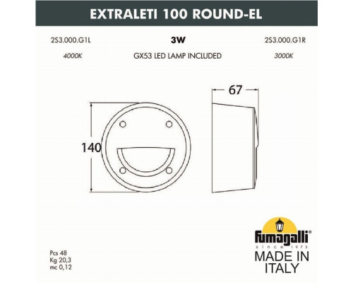 Светильник для подсветки лестниц накладной Fumagalli EXTRALeti 100 Round-EL 2S3.000.000.WYG1L