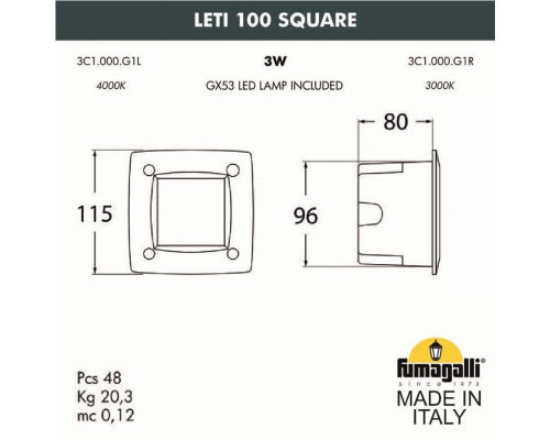 Уличный светодиодный светильник Fumagalli Leti 100 Square 3C1.000.000.LYG1L