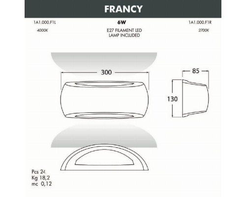 Уличный настенный светильник Fumagalli Francy 1A1.000.000.AYF1R