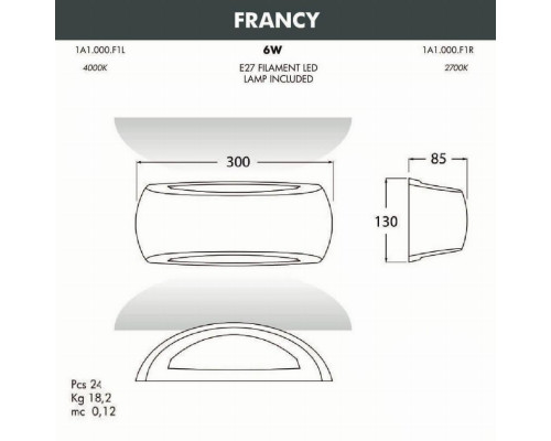 Уличный настенный светильник Fumagalli Francy 1A1.000.000.WYF1R