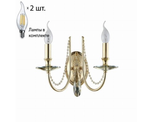 Бра Crystal Lux с лампочками VICTORIA AP2 GOLD/AMBER+Lamps E14 Свеча