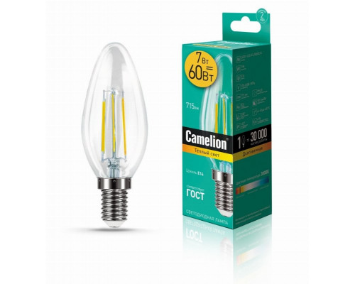 Светодиодная лампа E14 7W 3000К (теплый свет) Camelion LED7-C35-FL/830/E14 (13452)