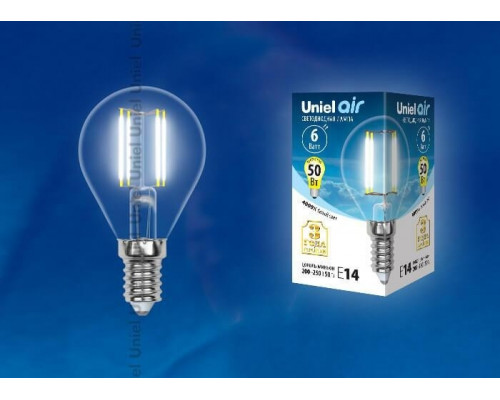 Филаментная лампа E14 6W 4000K (белый) Air Uniel LED-G45-6W-NW-E14-CL GLA01TR (UL-00002207)