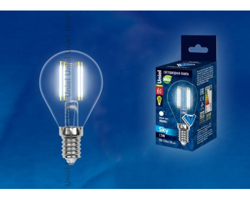 Филаментная лампа E14 6W 4000K (белый) Sky Uniel LED-G45-6W-NW-E14-CL PLS02WH (UL-00001371)