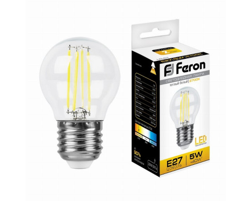 Светодиодная лампа E27 5W 2700K (теплый) G45 Feron LB-61 (25581)