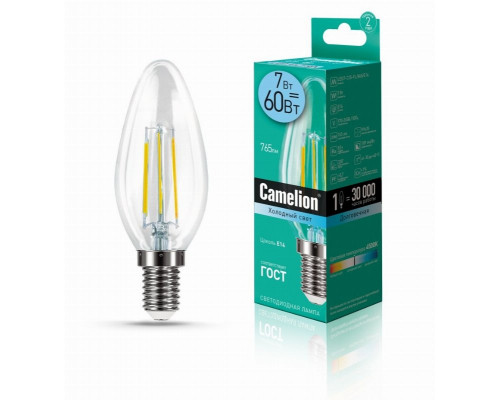 Светодиодная лампа E14 7W 4500К (холодный свет) Camelion LED7-C35-FL/845/E14 (13453)