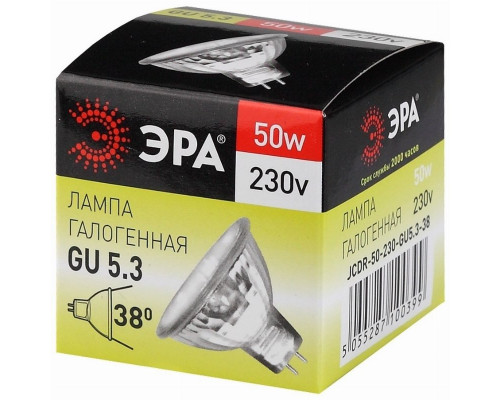 Галогенная лампа GU5.3 50W 3000К (теплый) Эра GU5.3-JCDR (MR16) -50W-230V-CL (C0027365)