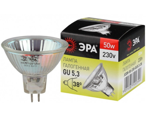 Галогенная лампа GU5.3 50W 3000К (теплый) Эра GU5.3-JCDR (MR16) -50W-230V-CL (C0027365)