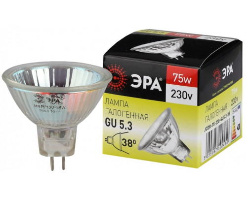 Галогенная лампа GU5.3 75W 3000К (теплый) Эра GU5.3-MR16-50W-12V-CL (C0027366)