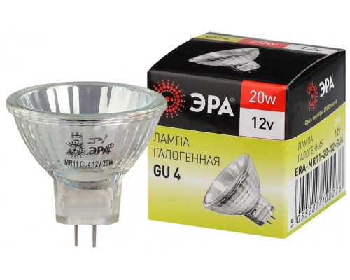 Галогенная лампа GU4 20W 3000К (теплый) Эра GU4-MR11-20W-12V-30CL (C0027361)