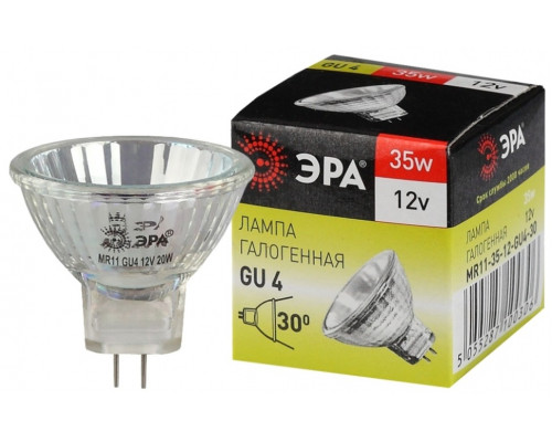 Галогенная лампа GU4 35W 3000К (теплый) Эра GU4-MR11-35W-12V-30CL (C0027362)