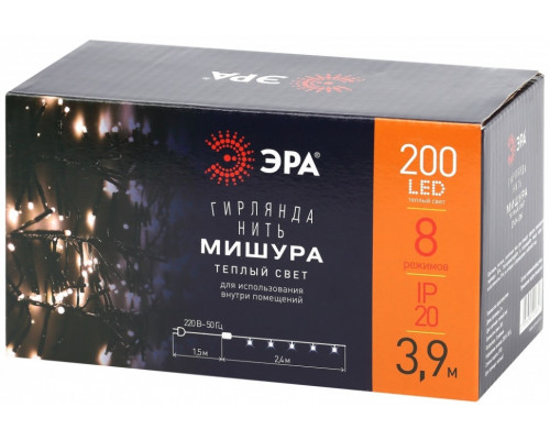 Светодиодная гирлянда ЭРА мишура 220V теплый белый ENIN - GW Б0047970