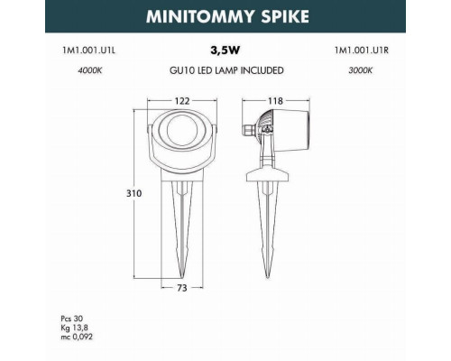 Ландшафтный светодиодный светильник Fumagalli Minitommy Spike 1M1.001.000.WXU1L