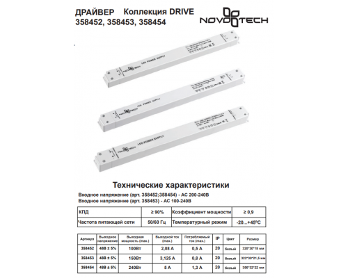 Драйвер для магнитного шинопровода  IP20 100W 48V Drive Novotech 358452