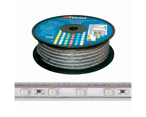 Светодиодная влагозащищенная лента (UL-00000858) Uniel 8W/m 60LED/m 2835SMD белый 50M ULS-2835-60LED/m-10mm-IP67-220V-8W/m-50M-W