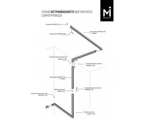 1м. Магнитный встраиваемый шинопровод Maytoni Magnetic track system TRX004-221B