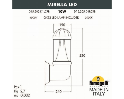 Светильник уличный настенный Fumagalli Mirella D15.505.000.AXD1L