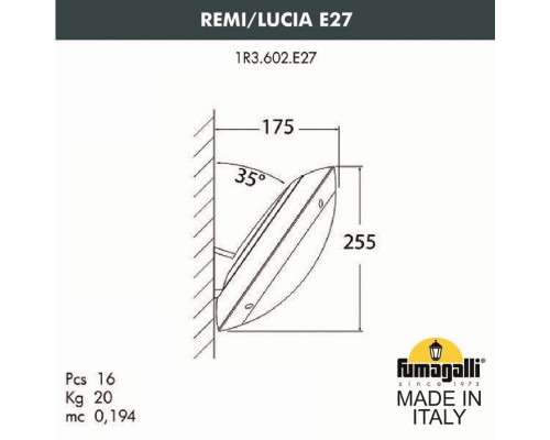 1R3.602.000.LYE27 Уличный настенный светильник Fumagalli Remi/Lucia