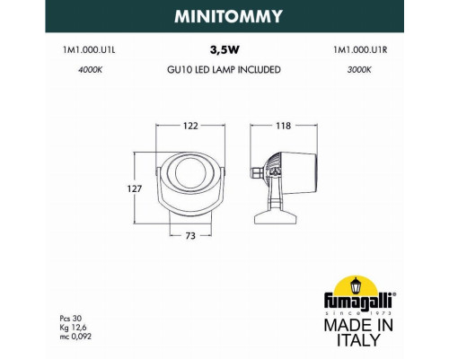 1M1.000.000.LXU1L Уличный настенный светильник Fumagalli Minitommy