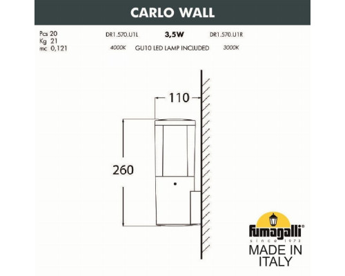 Светильник уличный настенный Fumagalli CARLO WALL DR1.570.000.WXU1L