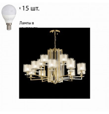 Подвесная люстра Crystal Lux Medea с лампочками NICOLAS SP-PL10+5 GOLD/WHITE+Lamps E14 P45