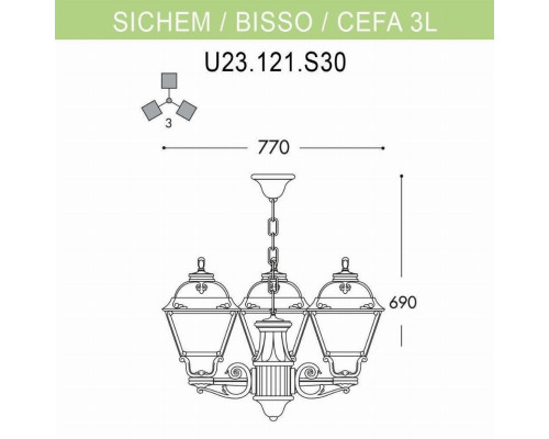 Уличный подвесной светильник Fumagalli Sichem/Cefa 3L U23.120.S30.BXF1R