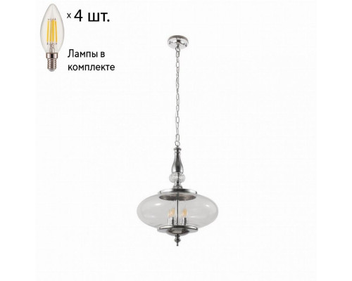 Подвесной светильник Crystal Lux с лампочками Miel SP4 Chrome+Lamps E14 Свеча