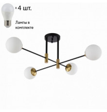 Потолочная люстра Crystal Lux с лампочками FIDEL PL4 BLACK+Lamps E27 P45