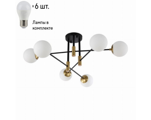 Потолочная люстра Crystal Lux с лампочками FIDEL PL6 BLACK+Lamps E27 P45