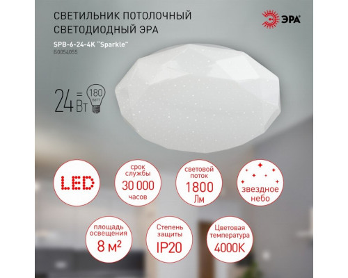 Потолочный светодиодный светильник ЭРА SPB-6-24-4K Sparkle круглый Б0054055