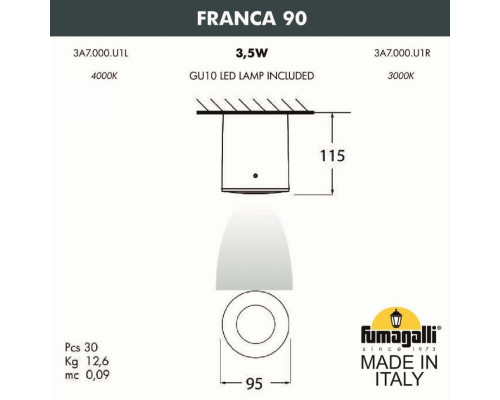 3A7.000.000.WXU1L Уличный потолочный накладной светильник Fumagalli Franca 90