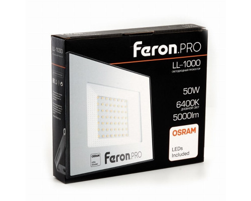 Светодиодный прожектор 50W 6400K (холодный) IP65 Feron PRO LL-1000 41540