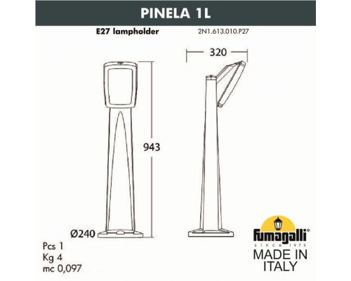 Садовый светильник-столб Fumagalli PINELA 1L 2N1.613.010.WYF1R