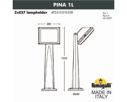 Садовый светильник-столб Fumagalli PINA 1L 4P2.613.010.AYF1R