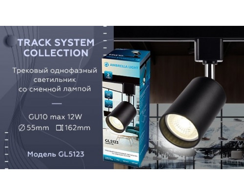 Однофазный светильник для трека Ambrella light Track System GL5123 BK