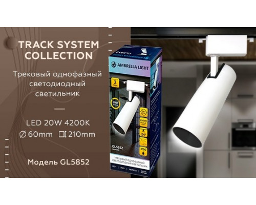 Однофазный LED светильник 20W 4200К для трека Ambrella light Track System GL5852 WH/BK