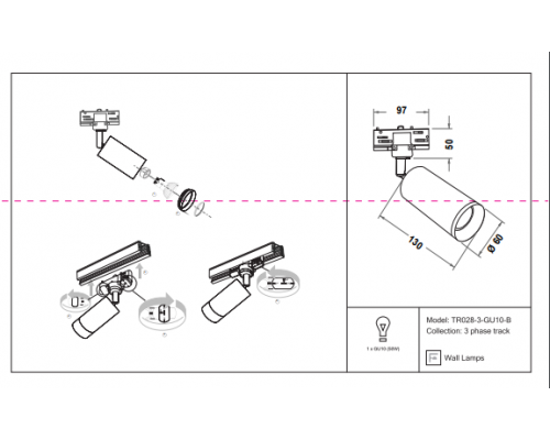 Трехфазный светильник для трека Maytoni Focus TR028-3-GU10-B