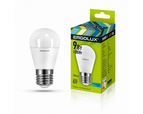 Светодиодная лампа E27 9W 4500K (белый) Ergolux Ergolux LED-G45-9W-E27-4K (13177)