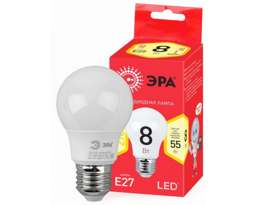 Светодиодная лампа E27 8W 2700К (теплый) Эра ECO LED A55-8W-827-E27 (Б0032095)