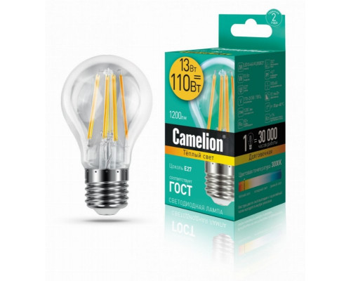 Светодиодная лампа E27 13W 3000К (теплый свет) Camelion LED13-A60-FL/830/E27 (13716)