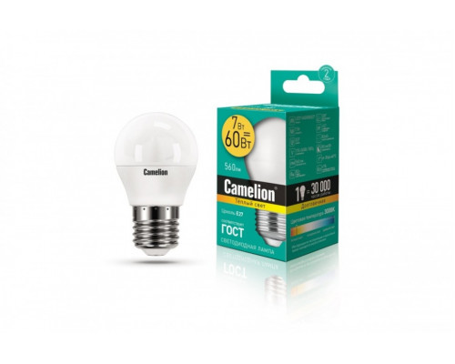 Светодиодная лампа E27 7W 3000 (теплый) G45 Camelion LED7-G45/830/E27 (12070)