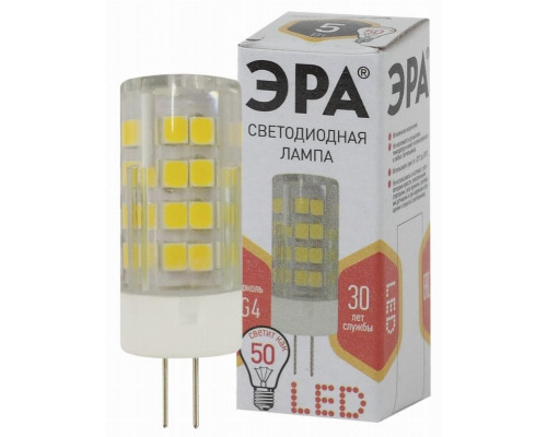 Светодиодная лампа G4 5W 2700К (теплый) Эра LED JC-5W-220V-CER-827-G4 (Б0027857)