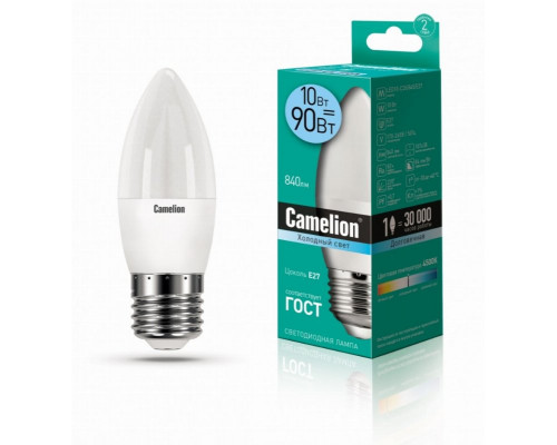 Светодиодная лампа E27 10W 4500К (холодный свет) Camelion LED10-C35/845/E27 (13562)