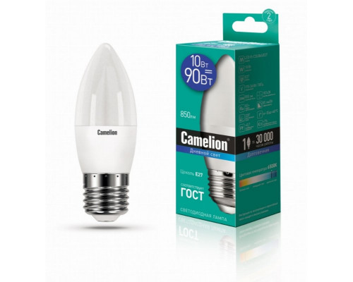 Светодиодная лампа E27 10W 6500К (дневной свет) Camelion LED10-C35/865/E27 (13564)